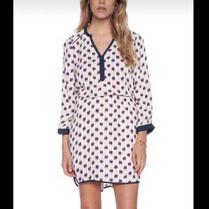 LA Made Resolve Brand Purple Cream Ikat Print V Neck Dress Medium New